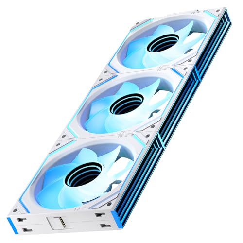 Interstellar V2 120mm PC Reverse Blade Case Fan Infinity Mirror Module Daisy-Chain ARGB Fan Triple Pack with Controller Suitable for Computer Case & 360mm AIO Cooler(White-3pack) - color: V2 White Reverse-3Pack