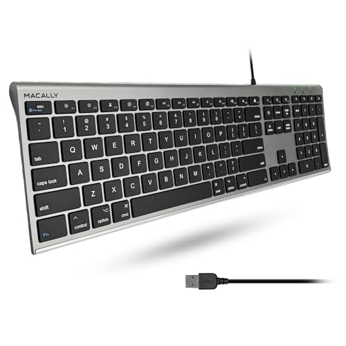 Macally Ultra-Slim USB Wired Computer Keyboard - Works Great as Both a Windows or Wired Mac Keyboard - Compatible Full Size Apple Keyboard with Numeric Keypad for Mac mini, iMac, MacBook - Space Gray - color: Space Grey