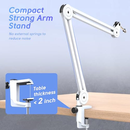 FIFINE Gaming USB Microphone with Metal Boom Arm Bundle, PC Computer Streaming Mic with Mute, RGB, Gain Knob, Microphone Arm Stand with Desk Clamp Kit for Recording/Podcast (A8+BM63 White)