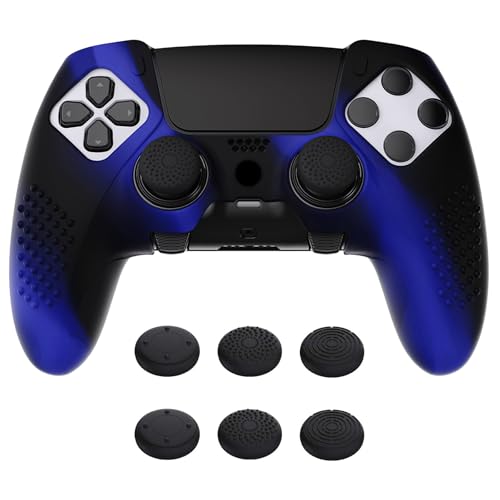 PlayVital 3D Studded Edition Anti-Slip Silicone Cover Case for ps5 Edge Controller, Soft Rubber Protector Skin for ps5 Edge Wireless Controller with 6 Thumb Grip Caps - Blue & Black - color: Blue & Black