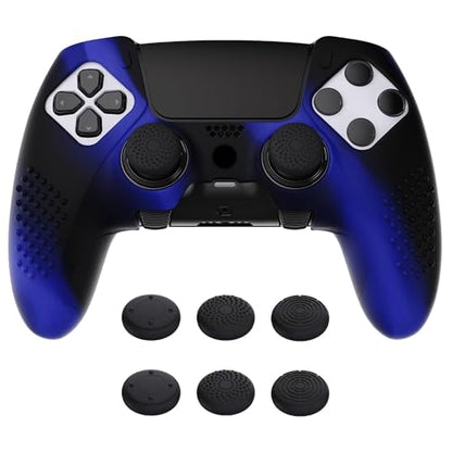 PlayVital 3D Studded Edition Anti-Slip Silicone Cover Case for ps5 Edge Controller, Soft Rubber Protector Skin for ps5 Edge Wireless Controller with 6 Thumb Grip Caps - Blue & Black - color: Blue & Black