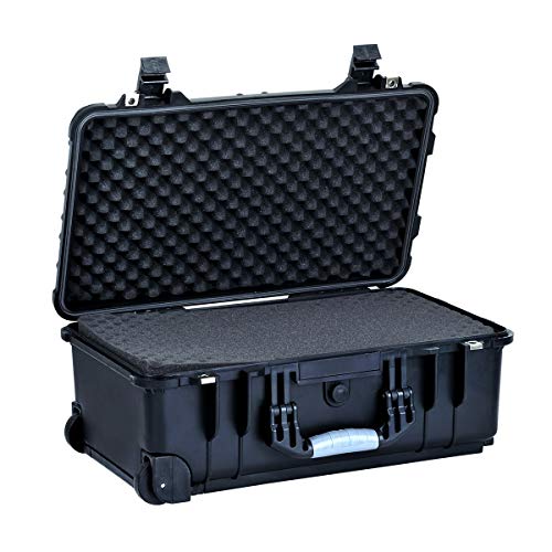 MEIJIA Rolling Waterproof Hard Protective Case, Hard Camera Case with Retractable Pull Handle and Wheels,Customizable Fit Foam Inserted, Black, 22.83 x 17.91 x 10.31 inches - size: 22.83 x 17.91 x 10.31 inches