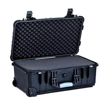 MEIJIA Rolling Waterproof Hard Protective Case, Hard Camera Case with Retractable Pull Handle and Wheels,Customizable Fit Foam Inserted, Black, 22.83 x 17.91 x 10.31 inches - size: 22.83 x 17.91 x 10.31 inches