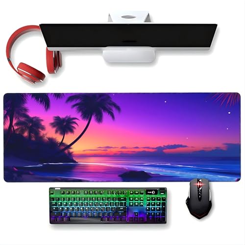 XXL Gaming Mouse Pad 35.4x15.7 inch, Sunset Beach Landscape Theme Desk Mat,Large Purple Starry Sky Ocean Sea Mousepad (Sunset sea) - color: Sunset sea