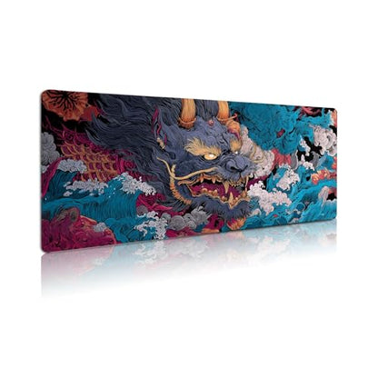 Extended Gaming Mouse Pad, Large Mouse Mat 3 mm Nature Rubber Base Mousepad with Stitched Edges, Non-Slip Desk Mat for Office Home Great Gift 31.5x11.8 Inch (Ukiyo-e Monster 3) - color: Ukiyo-e Monster 3