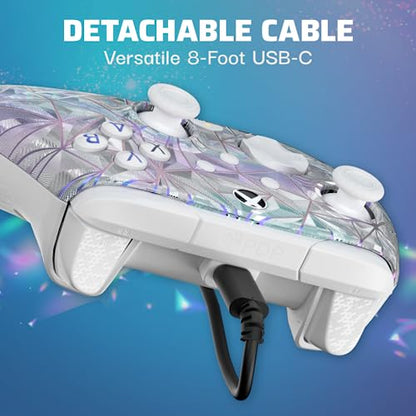 PDP Gaming REMATCH Enhanced Wired Gaming Controller: Licensed Xbox Series X|S Gamepad, Xbox One, Windows PC, Mappable Back Buttons, Customizable, Audio Control, Companion App: Frost Diamond (Metallic) - color: Frosted Diamond, style: Controller