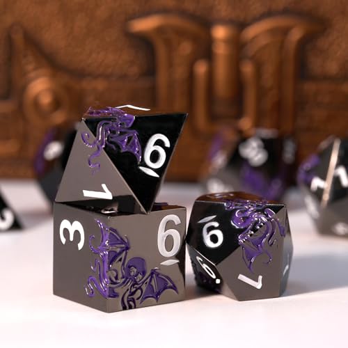 Cthulhu-Inspired Octopus Metal RPG Dice Set,7-Piece,Shadow Purple on Black,Solid Zinc Alloy Plated Finish,Gift for Tabletop Role-Playing Fans (Black Purple) - color: Black Purple
