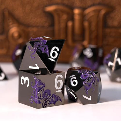 Cthulhu-Inspired Octopus Metal RPG Dice Set,7-Piece,Shadow Purple on Black,Solid Zinc Alloy Plated Finish,Gift for Tabletop Role-Playing Fans (Black Purple) - color: Black Purple