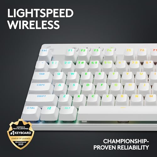 Logitech G PRO X TKL Lightspeed Wireless Gaming Keyboard (Tactile) - White | Lightspeed wireless, Ultra-Portable Tenkeyless Design, LIGHTSYNC RGB, PBT keycaps, Tactile Switches - color: White, size: TKL - Wireless, style: Tactile
