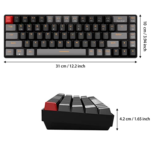 Qisan Mechanical Wireless Gaming Keyboard | Dual Mode 2.4G/BT Gaming Keyboard Wireless 60% Layout US Red Switch 68 Keys | Portable Mechanical Keyboard for Mac & PC, Home Office & Gaming Use - color: Red Switch with Black & Grey Combo Color