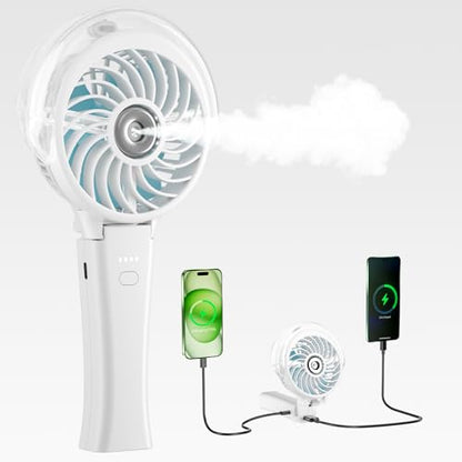 HandFan 4000mAh Portable Misting Fan, 50ml Water Tank, Rechargeable Handheld Personal Mister Fan, Spray Water Mist, Foldable Electric Hand Fans for Beach, Travel, Outdoors(White) - color: White, style: 4000mAh