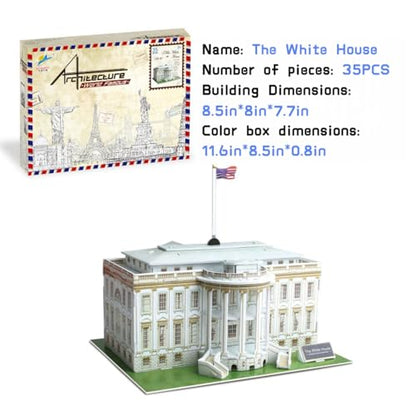 Architecture World Famous of 3D Puzzle.Build Your Own Collection of 17 Global Landmarks (Notre Dame, Colosseum) - Educational DIY Model Kit for Kids & Adults. (The White House) - color: The White House