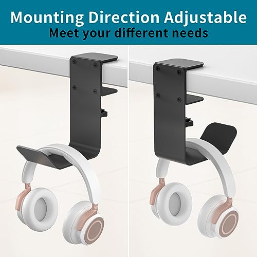 tiebutie Universal Metal Headphone Hook for Desk Hanger Headset Holder Stand with Adjustable Arm Clamp PC Gaming Headset Headphone Holder Desk for Most Headphones and Other Accessories
