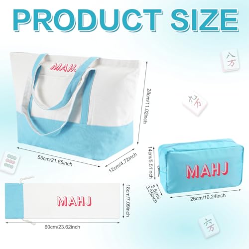 Ceenna American Mahjong Tile Set, 166 Tiles, 4 All-in-one Rack/Pushers, Complete Western Mahjong Set with Carrying Bag(Blue,Elegant) - color: Blue, style: Elegant