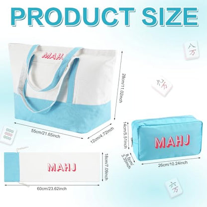 Ceenna American Mahjong Tile Set, 166 Tiles, 4 All-in-one Rack/Pushers, Complete Western Mahjong Set with Carrying Bag(Blue,Elegant) - color: Blue, style: Elegant