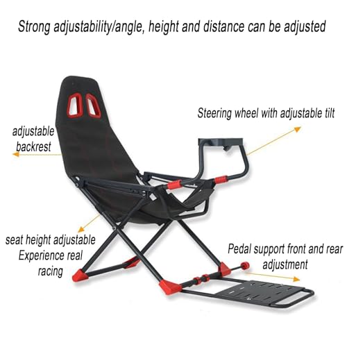 Foldable Racing Simulator Cockpit, Adjustable Wheel Stand & Ergonomic Seat, Space-Saving Steel Frame for PC and Console Gaming Immersive Setup Supports 90kg Users