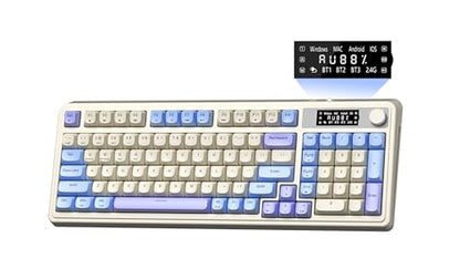 AULA S99 Pro Gaming Keyboard, Cute Creamy Keyboard with Number Pad Smart Screen, Tri-Mode Bluetooth/2.4G/USB-C Computer Keyboards, Media Knob Custom RGB Backlit Feel for MAC Xbox PC Gamer - Purple - color: Purple White