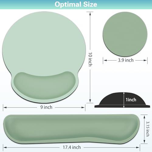 Mouse Pad with Wrist Rest Set, 3-in-1 Wrist Support Mousepad | Gaming Mat Pad with Anti-Skid Base,Ergonomic Mouse Pad Green,Memory Foam Gel Wrist Rest for Computer Keyboard - color: Antique Green