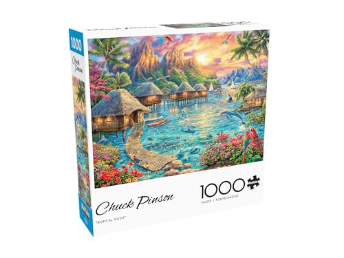Buffalo Games Chuck Pinson Tropical Oasis 1000 Piece Jigsaw Puzzle - 26.75 x 19.75 in, Ages 14+, Classic - Recycled Board & Poster - Beach Scene - 1000 Piece Puzzle for Adults