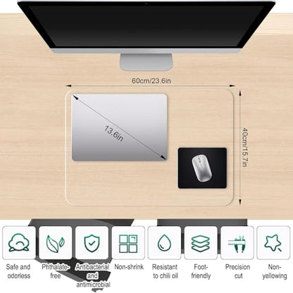 Frosted PVC Soft Glass Desk Pad Protector - Thick Heat Resistant Table Cover, Anti-Scratch Waterproof Rectangular Mat for Office, Durable Tablecloth for Home & Workspace,Transparent version, 1cm thick