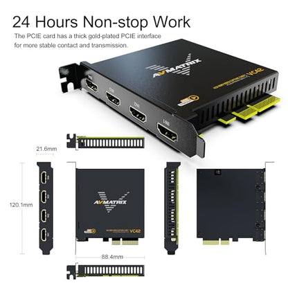 AVMATRIX 1080p60 4-PCI-E Capture Card | Live Stream and Record, Ultra-Low Latency, PS5, PS4 Pro, Xbox Series X/S, Xbox One X, OBS, Twitch, YouTube, Nintendo Switch - color: PCIE-4CH HDMI