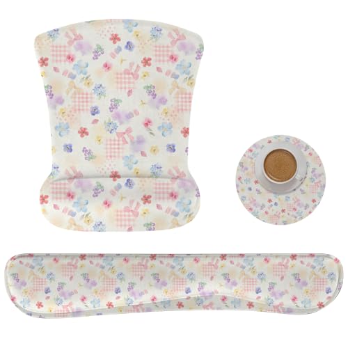 Ergonomic Memory Foam Keyboard Mouse Pad Set with Wrist Rest Support,Non-Slip Hand Wrist Cushion for Laptop/Notebook/Desktop/Computer/Gaming/Office,Easy Typing& Pain Relief (Flowers & Bowknot) - color: Flowers & Bowknot