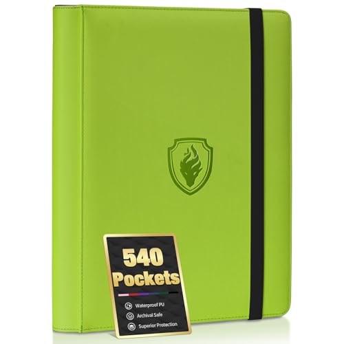 Premium 9 Pocket Card Binder for 540 Cards, Fabmaker PU Cover Trading Card Binder, Sturdy Card Collection Album, Sleek Card Holder Folders for Game Cards & Sports Cards, Green - color: Green, size: 540 Pocket