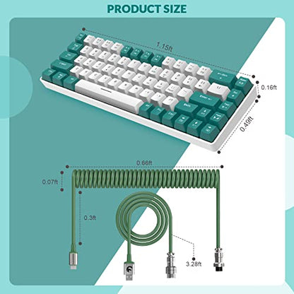 ZIYOU LANG RK-T8 Wired 65% Mechanical RGB Gaming Keyboard-Green/White | Rainbow Backlit,Anti-ghosting,TKL,Mini 68 Key,Custom Coiled C to A Cable,Tactile Blue Switch for PS4 PS5 Xbox PC Mac Gamer - color: Green White, size: 65% Keyboard
