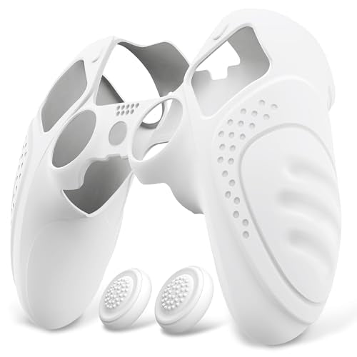 PlayVital Guardian Edition Anti-Slip Ergonomic Silicone Cover Case for ps5 Edge Controller, Soft Rubber Protector Skin for ps5 Edge Wireless Controller with Thumb Grip Caps - White - color: White