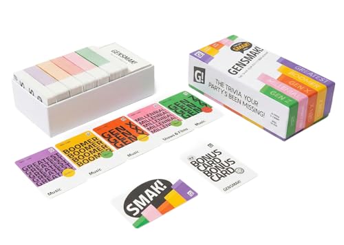 GENSMAK! Trivia Party Game for Adults & Families Multi-Generational Trivia Card Game for Game Night Funny Trivia with Hints 2-8+ Players Ages 10+