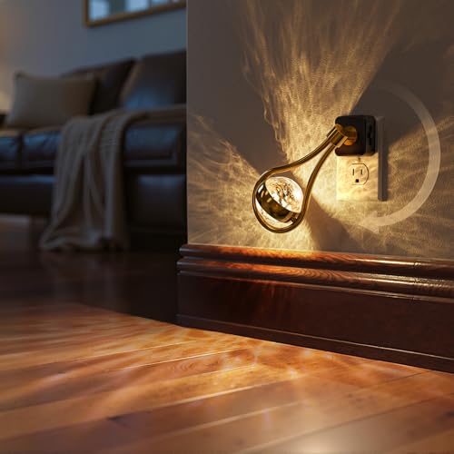 LED Night Lights Plug into Wall, 330° Rotating Night Light | Dusk to Dawn Sensor, 0-100LM Dimmable Nightlight Adjustable Brightness, 3000K Warm White for Hallway, Bedroom, Stairway - color: Gold Drop