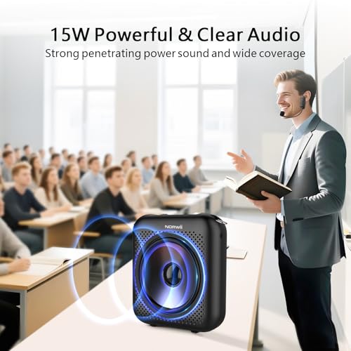Voice Amplifier with Bluetooth, Portable Speaker with Microphone | Wireless Microphone Headset Speaker for Teacher, Mini Megaphone Sound Amplifier for Classroom, Tour Guides, Speaking - color: Black - 15W