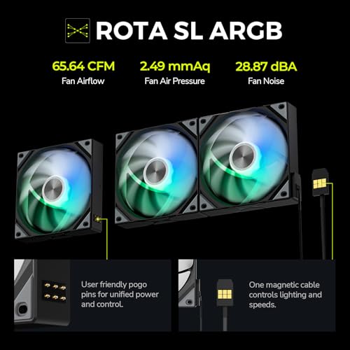 Tryx 120mm Case Fan 1pc Computer ARGB PC Quiet Fan Cooler, Upgraded Pogo-Pin Connection with Magnetic Cable，ARGB Gen2 LEDs，New Version ROTA SL，Black - color: Single Black, size: Regular Fan