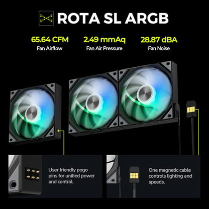 Tryx 120mm Case Fan 1pc Computer ARGB PC Quiet Fan Cooler, Upgraded Pogo-Pin Connection with Magnetic Cable，ARGB Gen2 LEDs，New Version ROTA SL，Black - color: Single Black, size: Regular Fan
