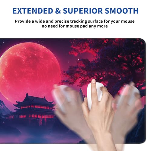 Darkness Red Moon Mouse Pad Abstract Red Mouse Pad 31.5x11.8 Inch Non-Slip Rubber Base Large Mousepad Stitched Edges Keyboard Mouse Mat Desk Pad for Office and Home(3) - color: Darkness Red Moon 3