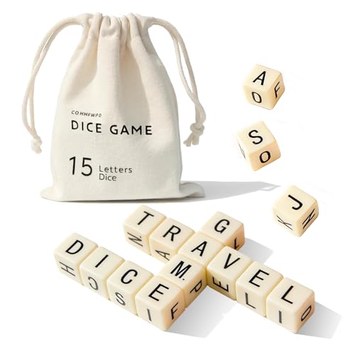 LIAFUNE Crossword Dice Game, Word Game, 15 Letter Dice Travel Word Set | Full Alphabet Edition, Word Puzzle Fun for Family games & Solo Play, Travel-Friendly Pouch, Great Stocking Stuffer - color: Pale Yellow Dice