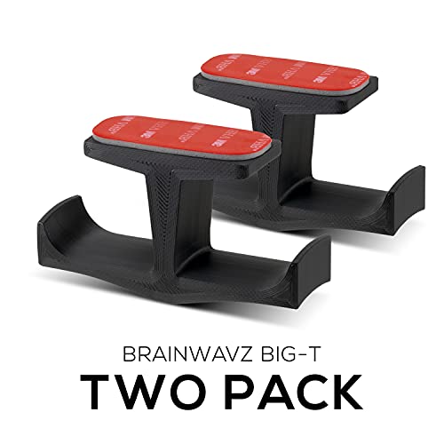 BRAINWAVZ BigT Dual Headphone Stand (2 Pack), Under Desk Hanger for Headphones, Gaming Headsets, Mobiles Accessories, Stick On, No Screws, Black - style: Big T - 2 Pack