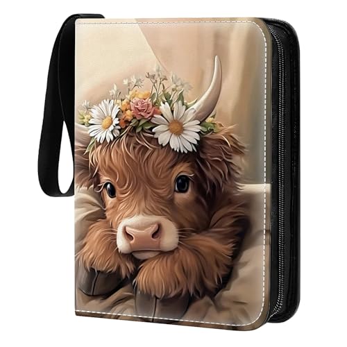 Card Binder 400 Pockets, 50 Sleeves Large Binder Trading Cards Holder 4 Pocket, Storage Organizer, Album Folder Case Protector Collector Gift Cute Funny Brown Highland Cow Sleeping - color: Cute Funny Brown Highland Cow Sleeping, size: 4 Pocket