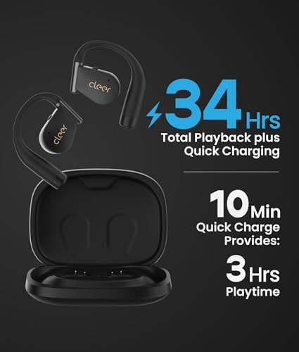 Cleer ARC 4 Plus Open Ear Earbuds,True Wireless Bluetooth Earphones with Dolby Audio and Head Tracking, Earhook Earbuds with 34H Playtime, IPX7 Waterproof Sports Headphones for Workout, EQ, Black - color: Black