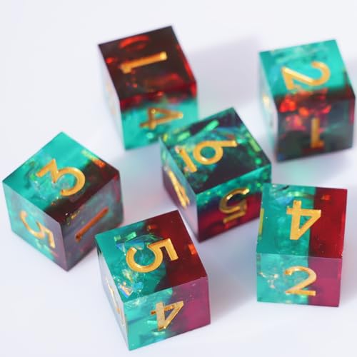 Generic 6PCS 16mm D6 Resin dice Set Dice for DND Dungeons and Dragons Role Playing Game (Green + Red) - color: Green + Red