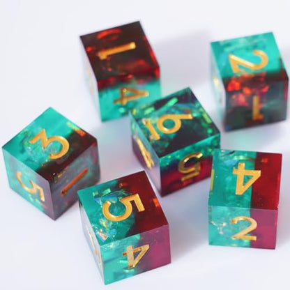 Generic 6PCS 16mm D6 Resin dice Set Dice for DND Dungeons and Dragons Role Playing Game (Green + Red) - color: Green + Red