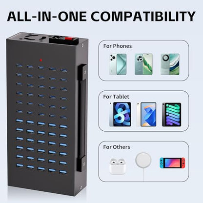400W USB Charging Station, 60 Port USB C Charging Station for Multiple Device, Multi USB Desktop Charger Station with Smart IC Protection, Suitable for Home, Office, Hotels, Schools