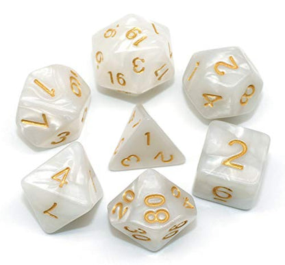 DND Dice Set Pearl White RPG 7-Die Dice Set Fit Dungeons and Dragons(D&D) Pathfinder MTG Role Playing Games Polyhedral Dice with Dice Pouch - color: White