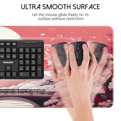 FreeNook Japanese Large Gaming Mouse Pad 31.5 x 11.8 in Computer Mouse Pad Anime Gaming Mousepad, Expanded Architecture Cute Desk Pad with Nop-Slip Suitable for Home Office - color: Cherry Tree, size: 31.5L x 11.8W inches