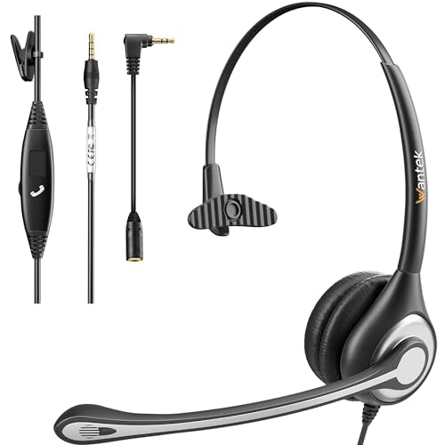 Wantek Cell Phone Headset with Microphone Noise Cancelling for Laptops, PC,3.5mm Jack,Volume Control,Wired Computer Headsets for Zoom Skype,for Office,Business, Call Center, Clear Chat