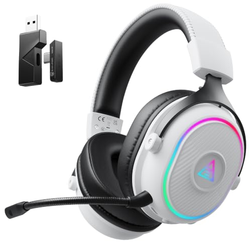 EKSA Wireless Gaming Headset with Detachable Microphone for PC,PS5,PS4 | Bluetooth Gaming Headphones with RGB, 30ms Latency, 50H Battery for Switch,Mobile,Mac,Computer, Stereo Sound Wired PC Headset - color: White