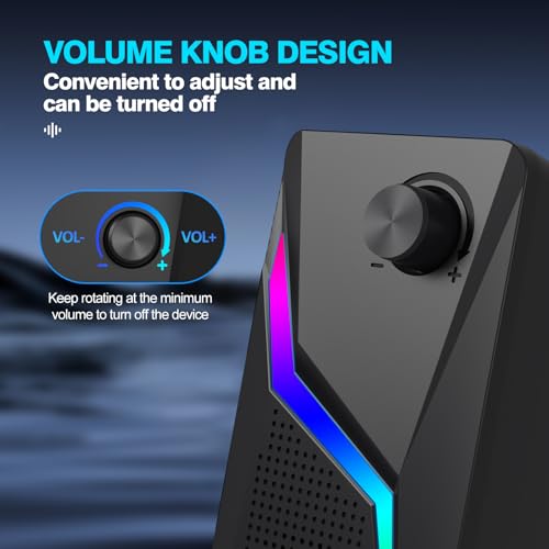 Computer Speakers for Desktop PC, USB Powered with AUX Connection, 6 RGB Lighting Modes, Volume Knob Control, Plug and Play Stereo Speakers for Monitor, Laptop, Gaming, Movies - style: CO-702