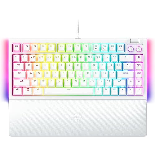 Razer BlackWidow V4 75% Mechanical Gaming Keyboard: Hot-swappable Design - Compact & Durable - Orange Tactile Switches - Chroma RGB - MF Roller & Media Keys - Comfortable Wrist Rest - White (Renewed) - color: White