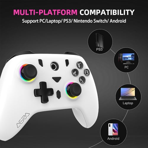 ASRVA White 2.4G Wireless Game Controller, No Bluetooth, Hall Effect Gamepad with Metal Rear Macro Buttons, Wired Plug & Play, Compatible with PC Mac Steam Deck PS3 Switch Android - color: White