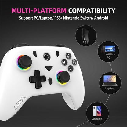 ASRVA White 2.4G Wireless Game Controller, No Bluetooth, Hall Effect Gamepad with Metal Rear Macro Buttons, Wired Plug & Play, Compatible with PC Mac Steam Deck PS3 Switch Android - color: White